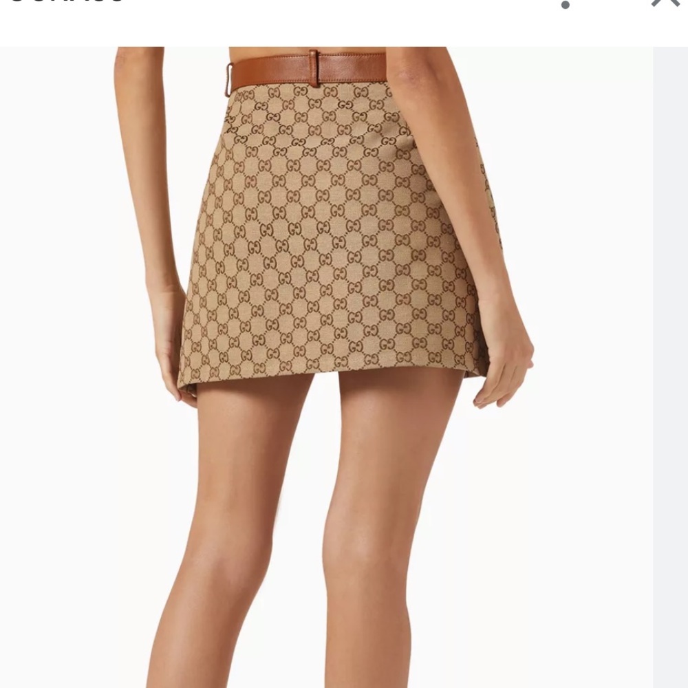 Gucci GG Monogram Canvas/Leather Trim Mini Skirt Camel/Ebony Women's Size 46(L) - Picture 1 of 16